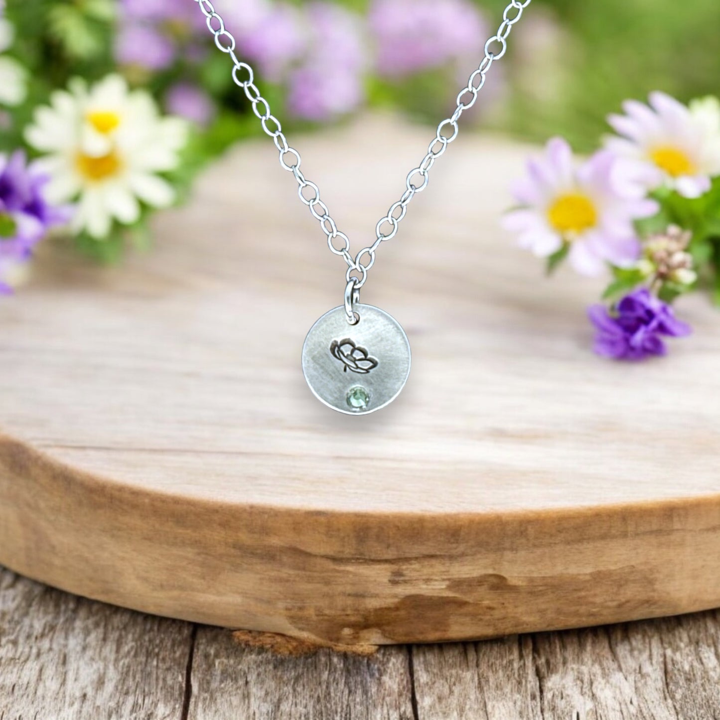 Sterling Silver Pendant August Poppy Birth Flower Necklace