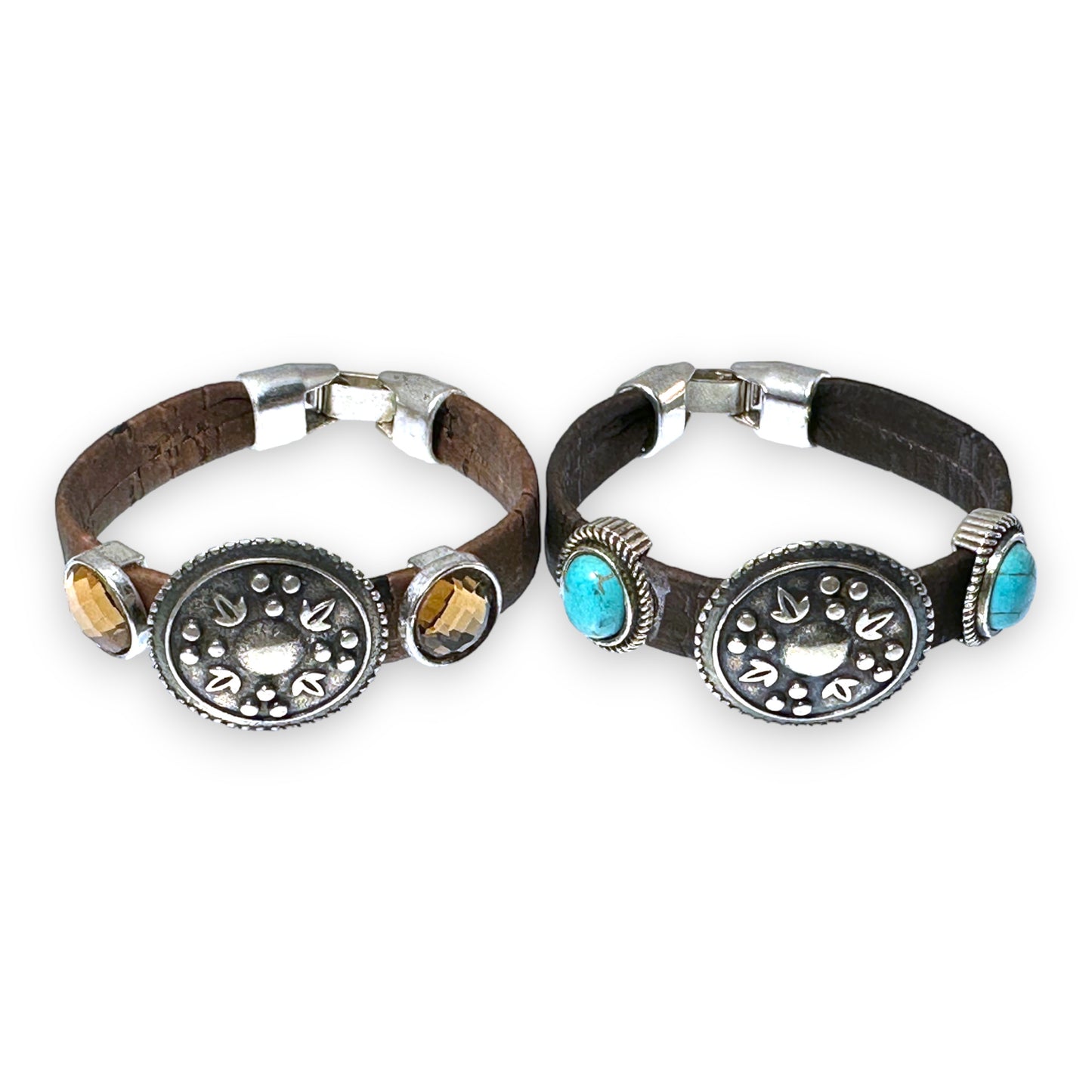 Black Eco-Friendly Cork Bracelet With Silver and Torquoise Sliders