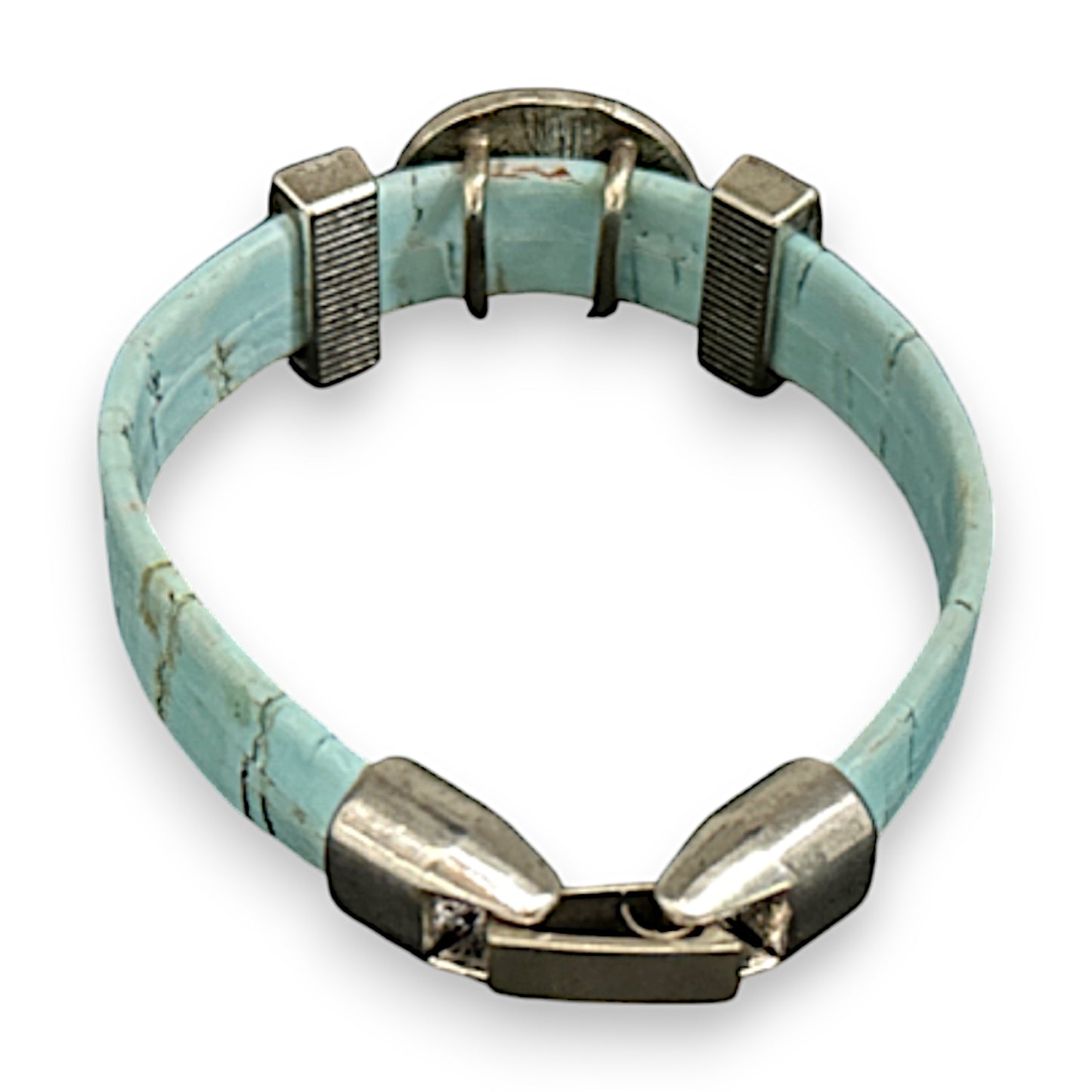 Mint Green Eco-Friendly Cork Cord Bracelet With Portuguese Tile Pattern Slider Bead