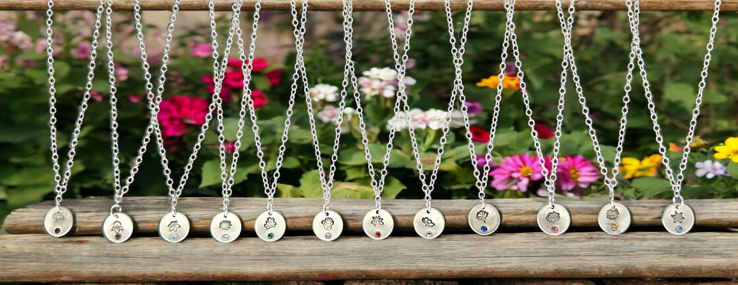 Sterling Silver Pendant February Violet Birth Flower Necklace