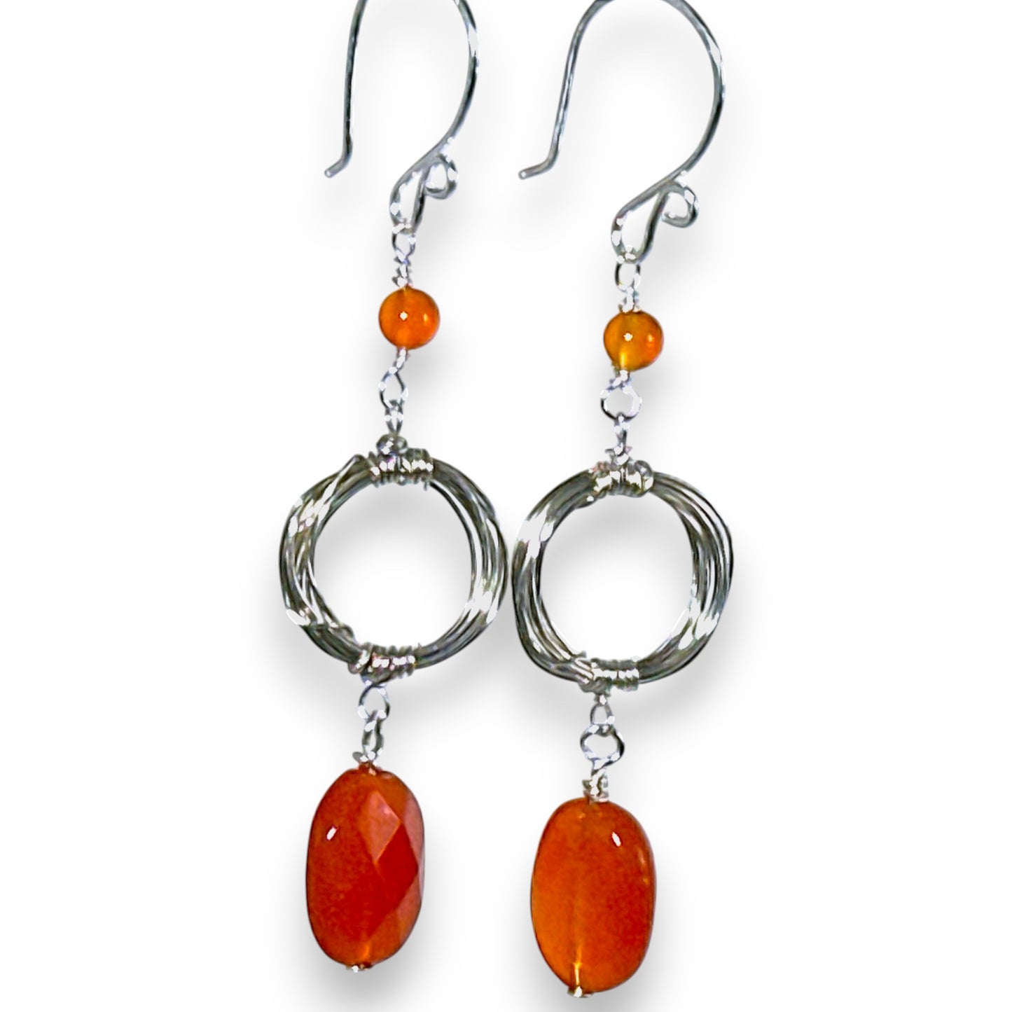 Circle of Life Earrings with Red Agate Stones