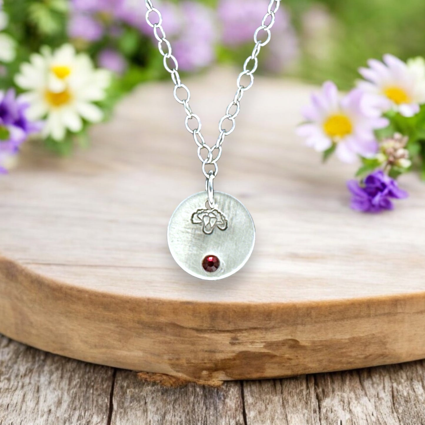 Sterling Silver Pendant January Carnation Birth Flower Necklace