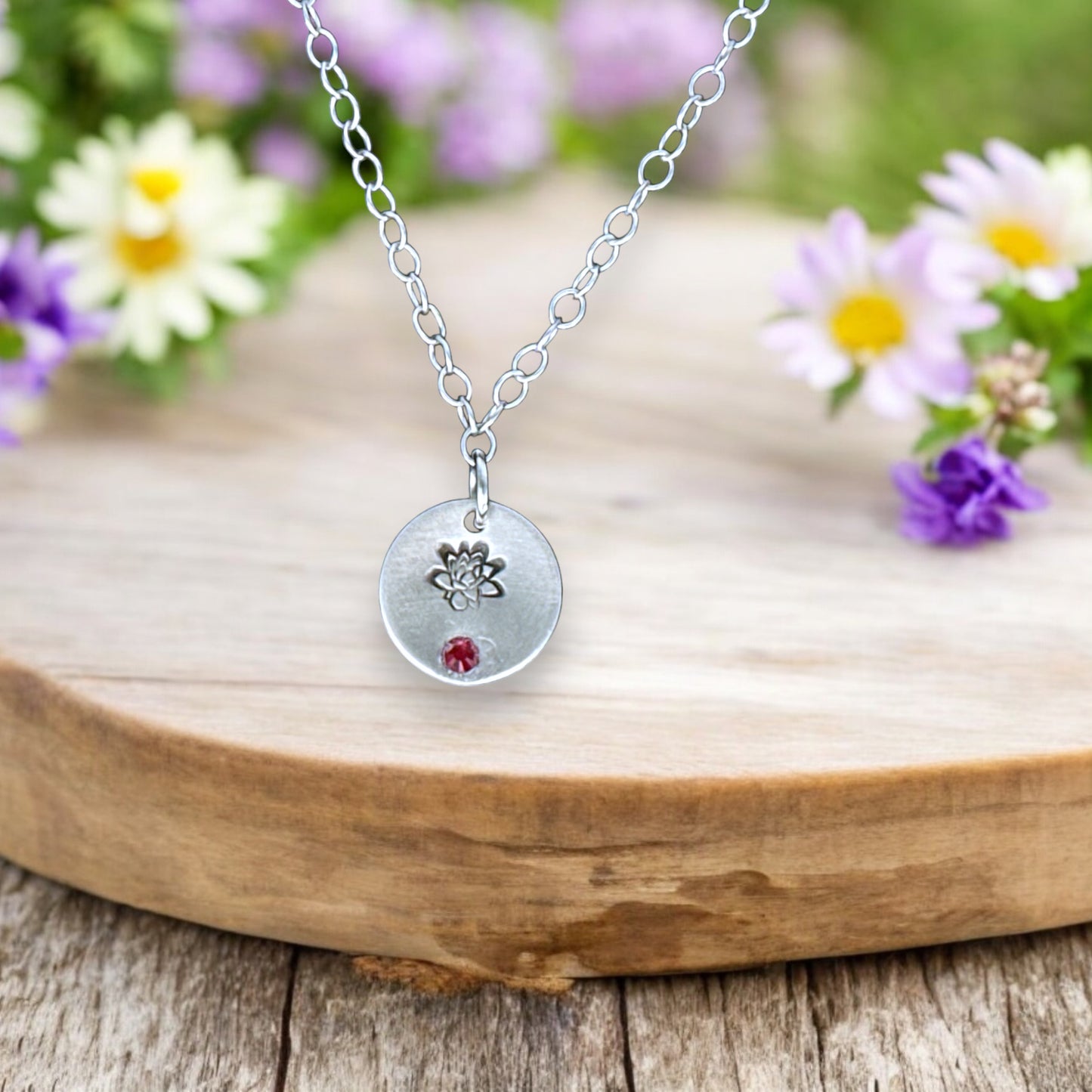 Sterling Silver Pendant July Lotus Birth Flower Necklace