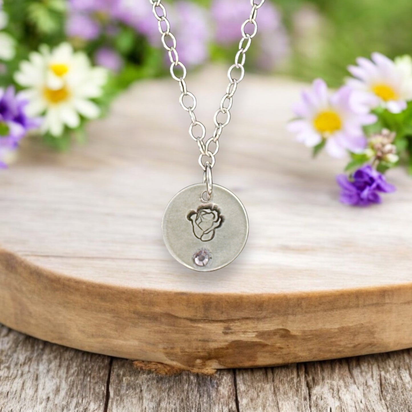 Sterling Silver Pendant June Rose Birth Flower Necklace