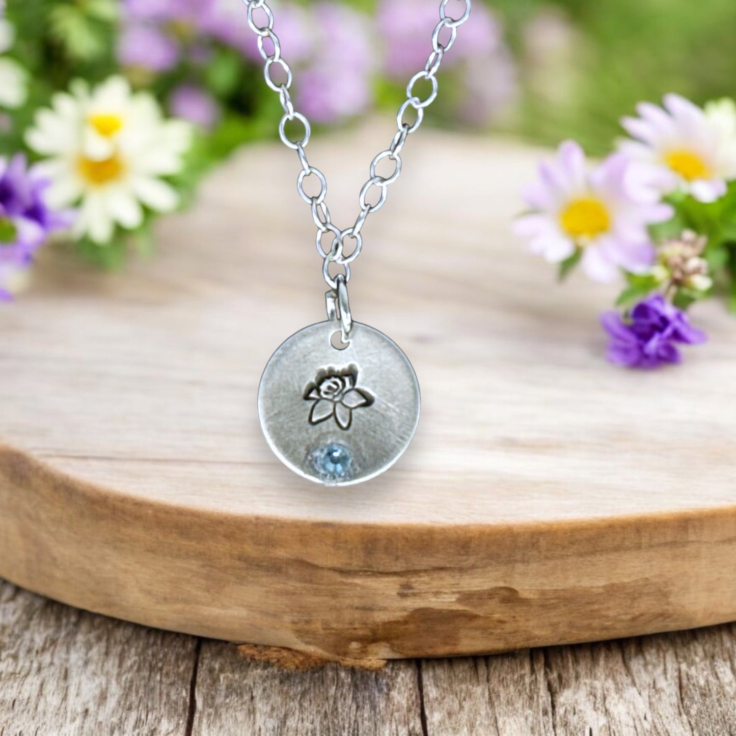 Sterling Silver Pendant March Daffodil Birth Flower Necklace