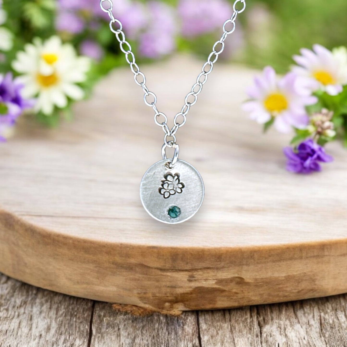 Sterling Silver Pendant May Hawthorn Birth Flower Necklace