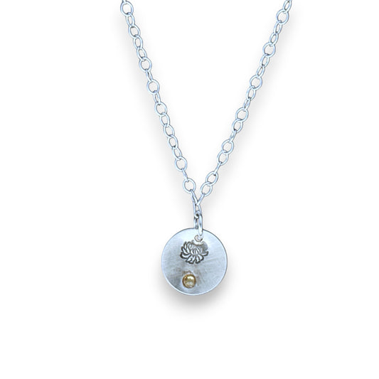 Sterling Silver Pendant November Chrysanthemum Birth Flower Necklace