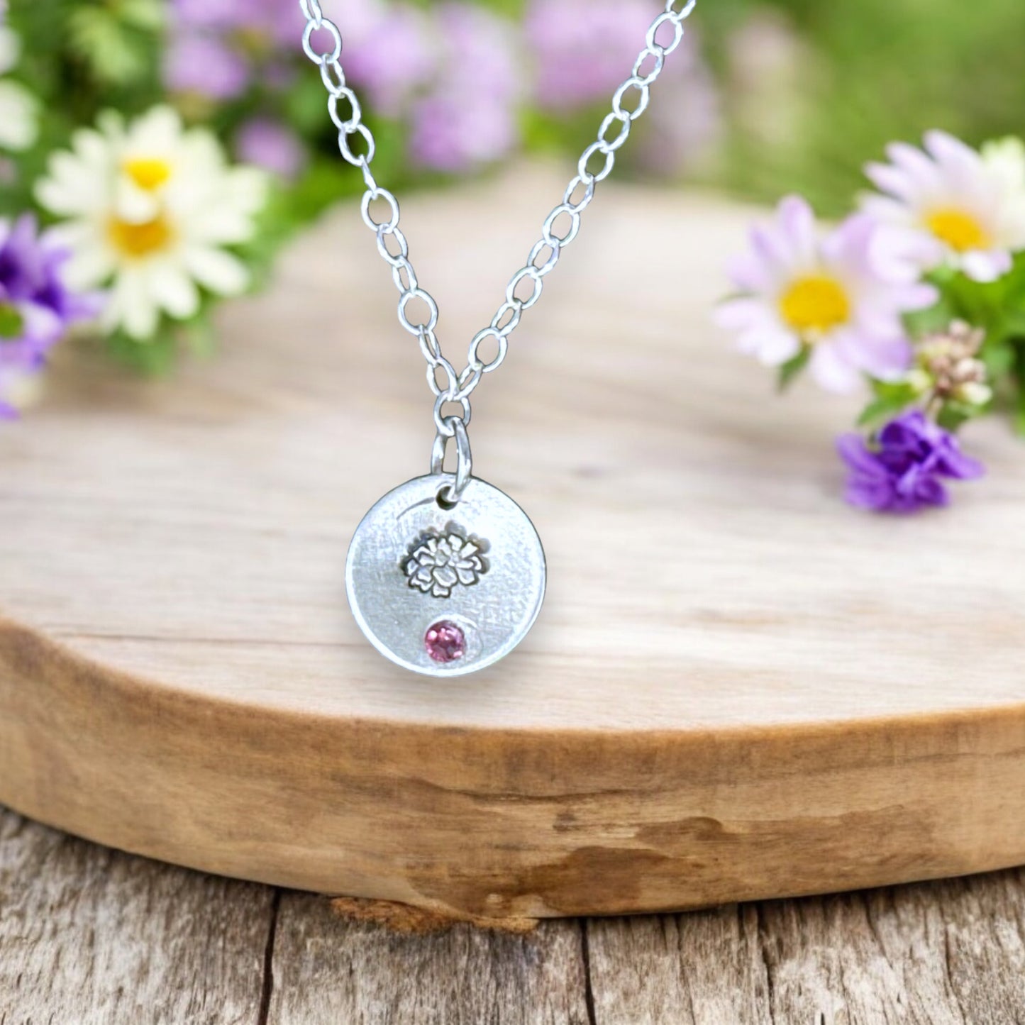 Sterling Silver Pendant October Marigold Birth Flower Necklace