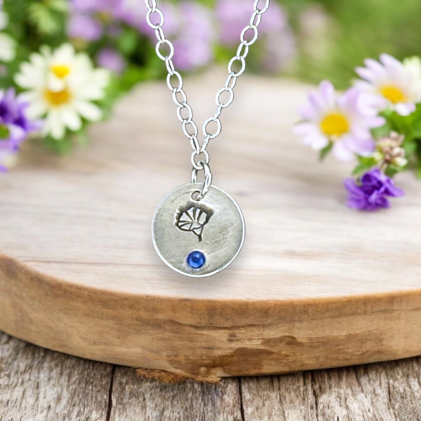 Sterling Silver Pendant September Morning Glory Birth Flower Necklace