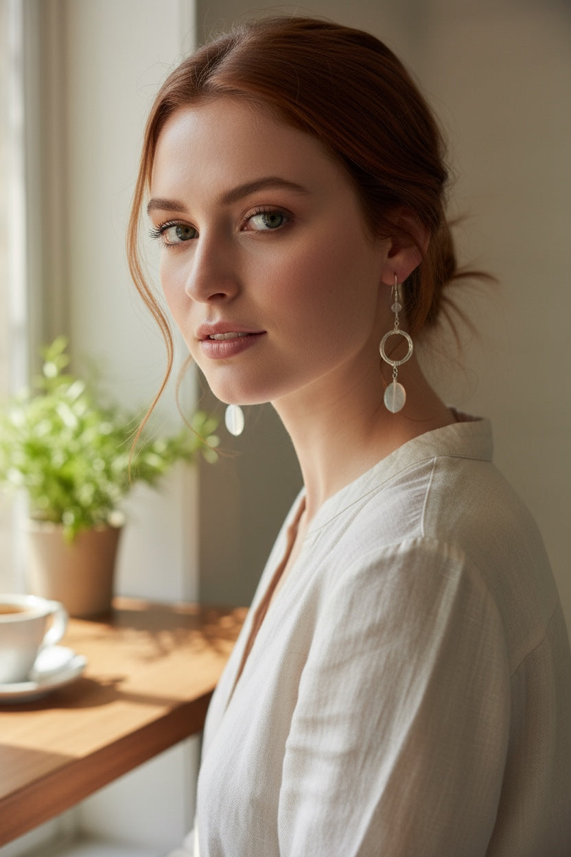 Circle of Life Earrings with Opal Quartz and Rock Crystal