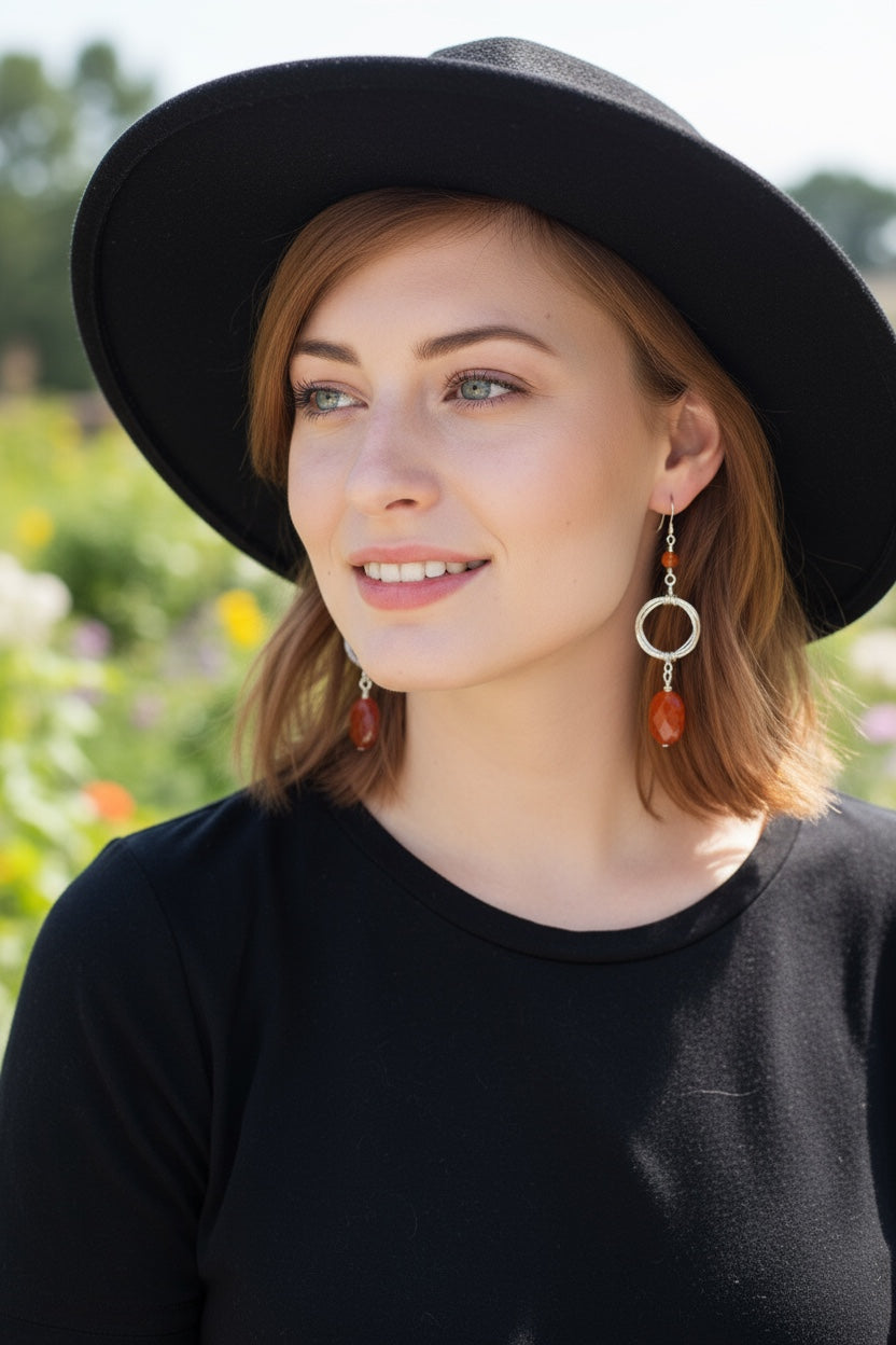 Circle of Life Earrings with Red Agate Stones