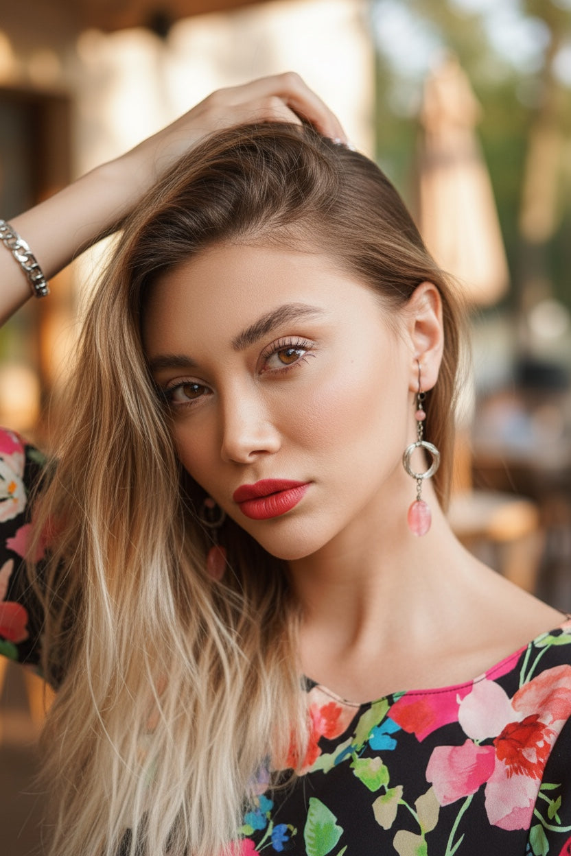 Circle of Life Earrings with Cherry Quartz and Rhodochrosite Stones