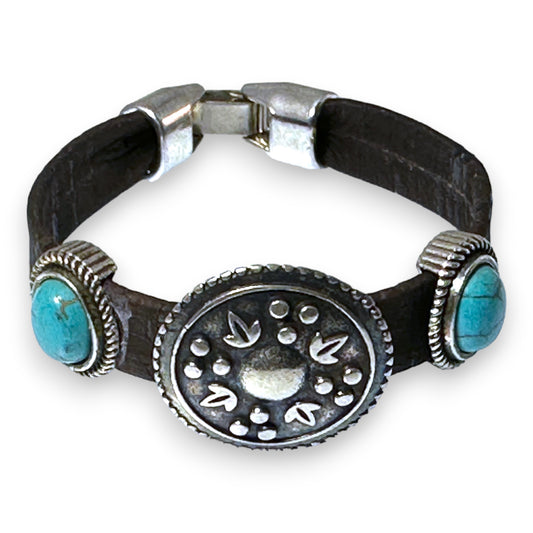 Black Eco-Friendly Cork Bracelet With Silver and Torquoise Sliders