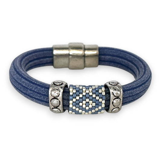 Blue Regaliz Cordoroy Rubber Beaded Bangle with Handwoven Peyote Stitch