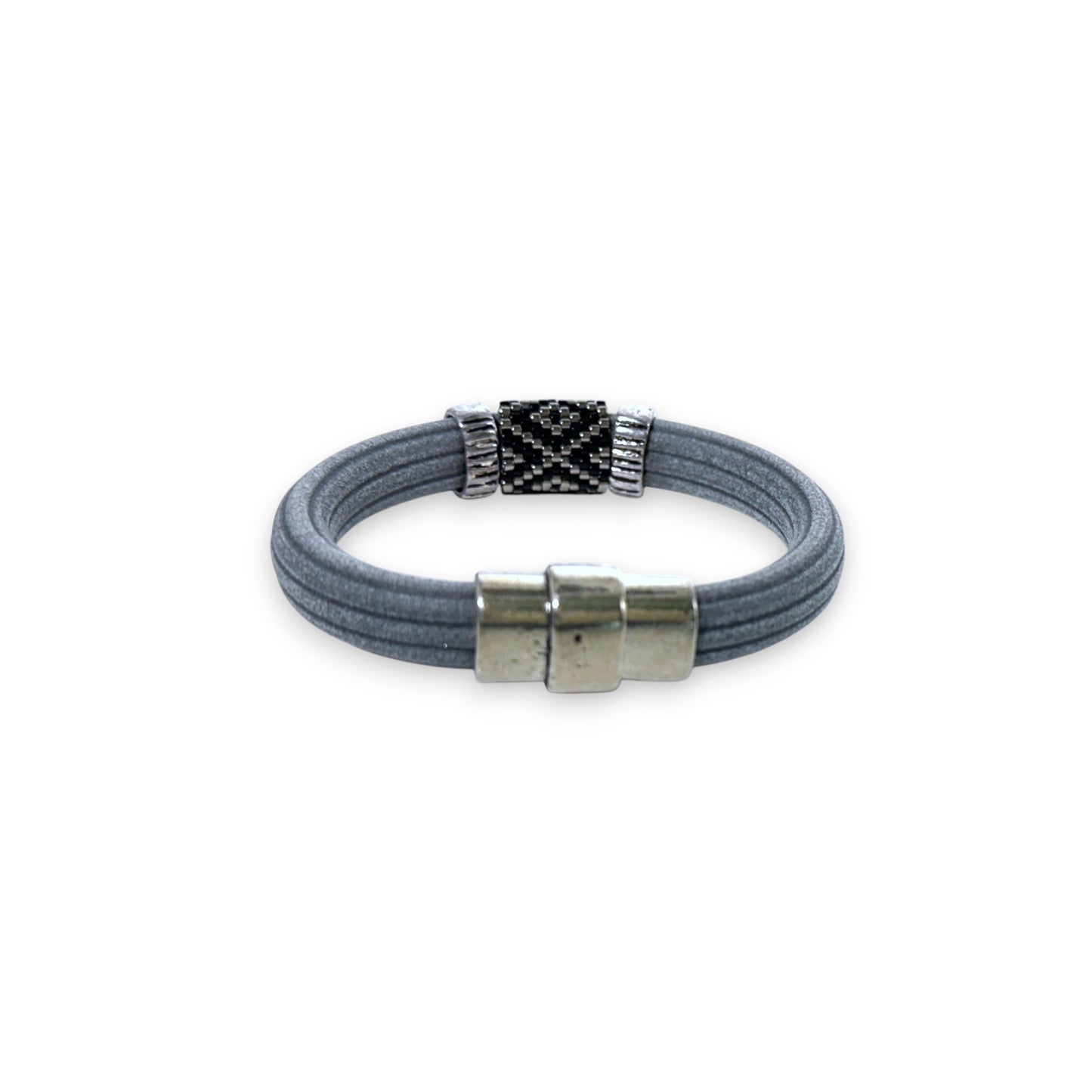 Gray Regaliz Cordoroy Rubber Beaded Bangle with Handwoven Peyote Stitch