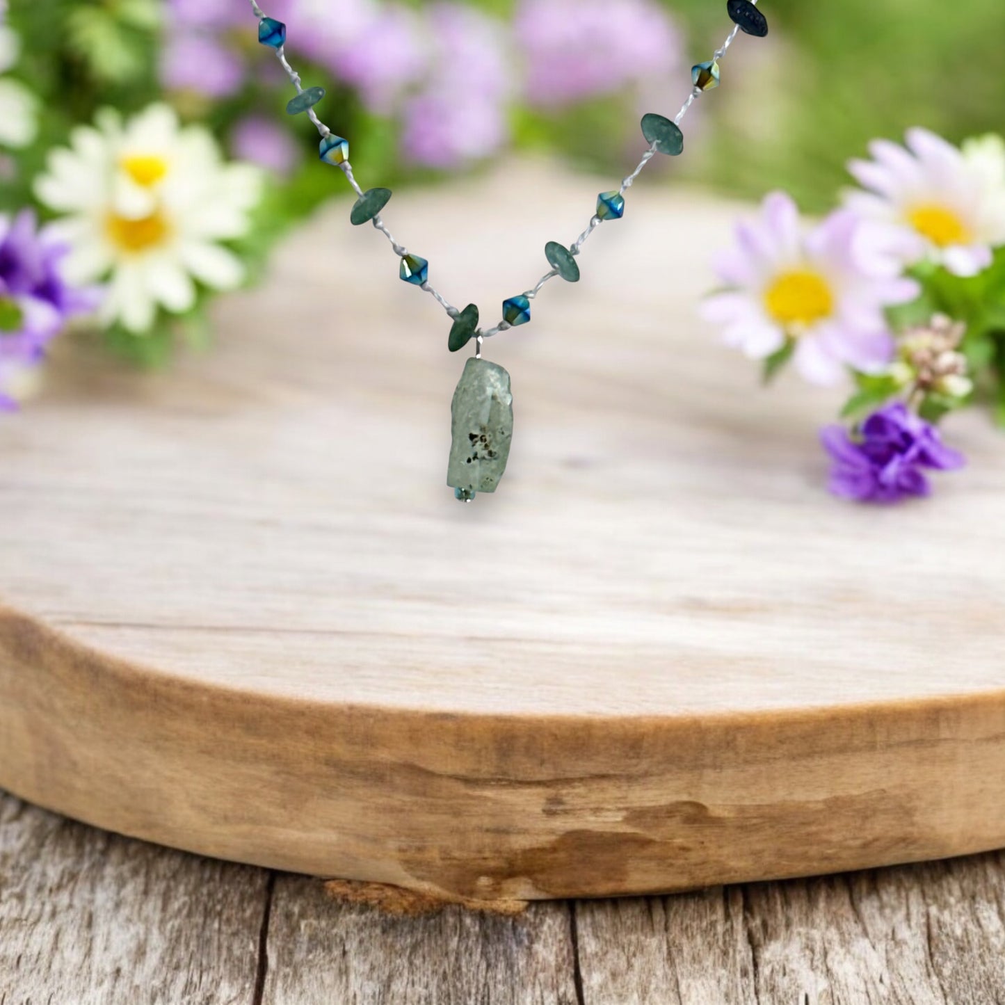 Hand Knotted Necklace with Roman Glass and Austrian Crystals