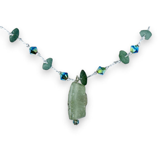 Hand Knotted Necklace with Roman Glass and Austrian Crystals