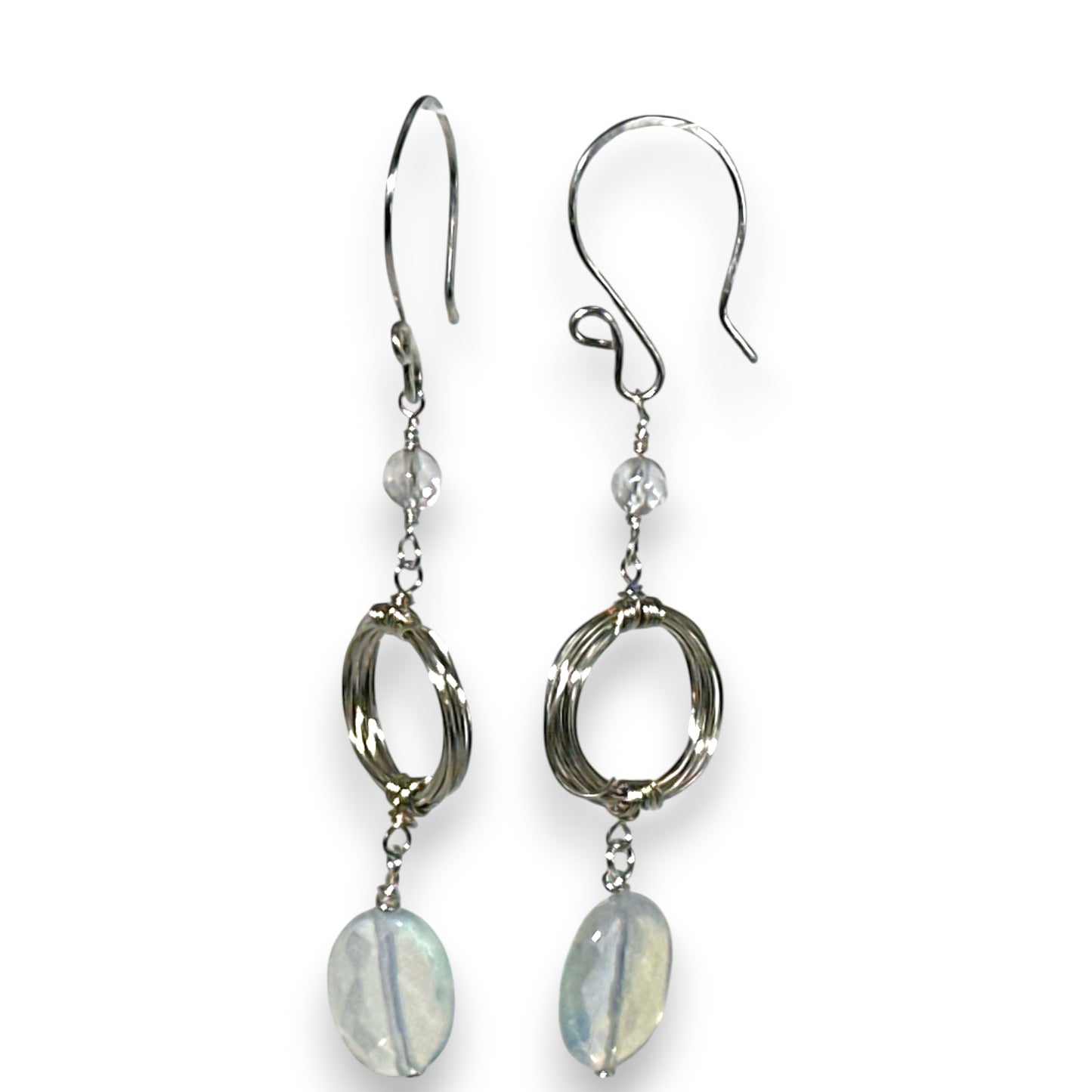 Circle of Life Earrings with Opal Quartz and Rock Crystal