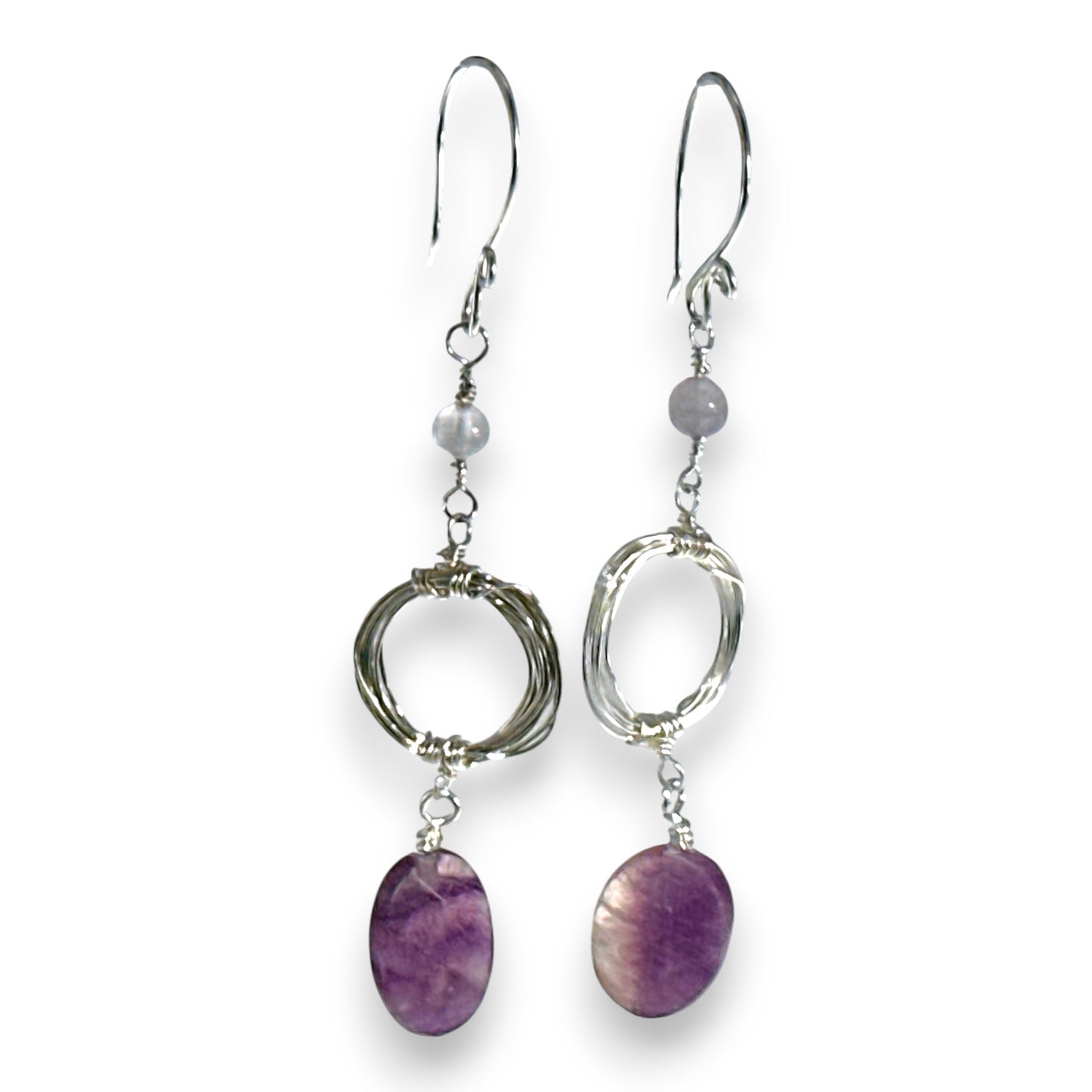 Circle of Life Earrings with Rainbow Fluorite and Lavender Amethyst