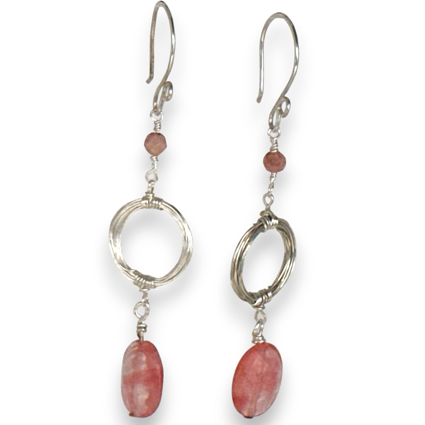 Circle of Life Earrings with Cherry Quartz and Rhodochrosite Stones