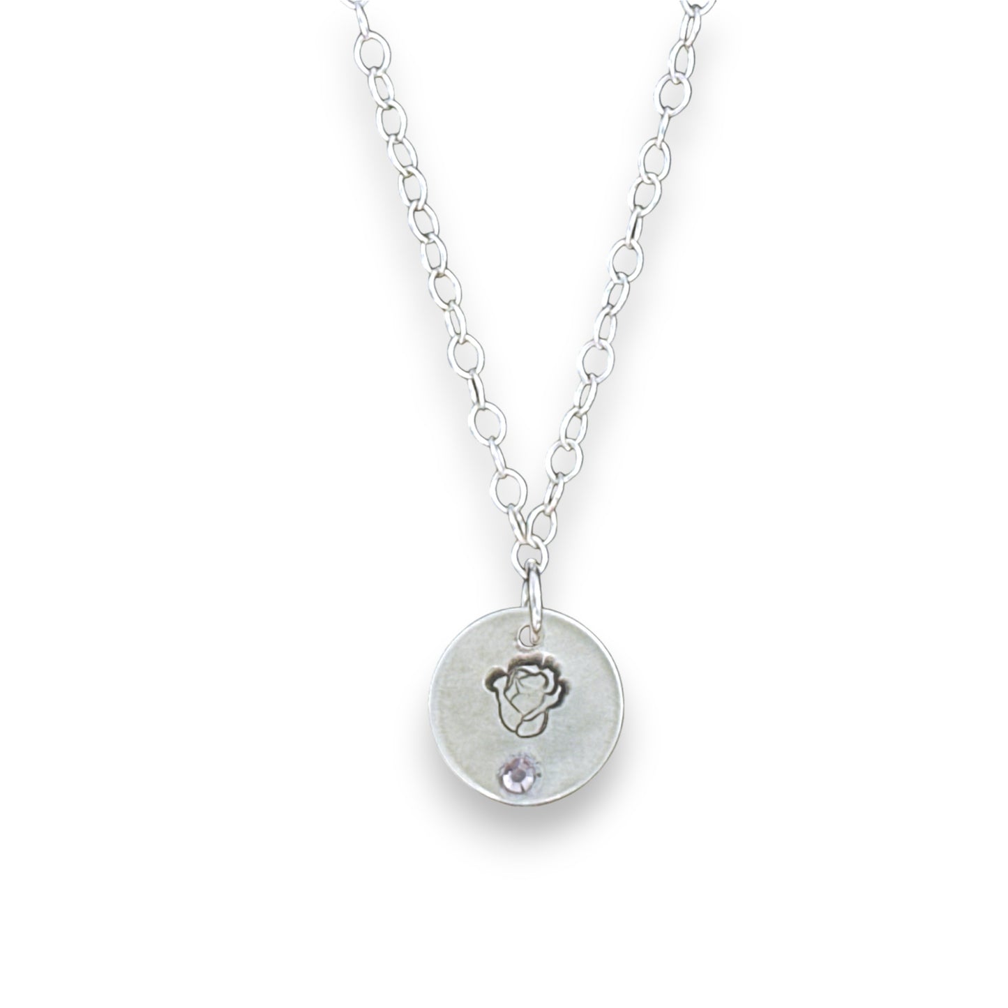 Sterling Silver Pendant June Rose Birth Flower Necklace