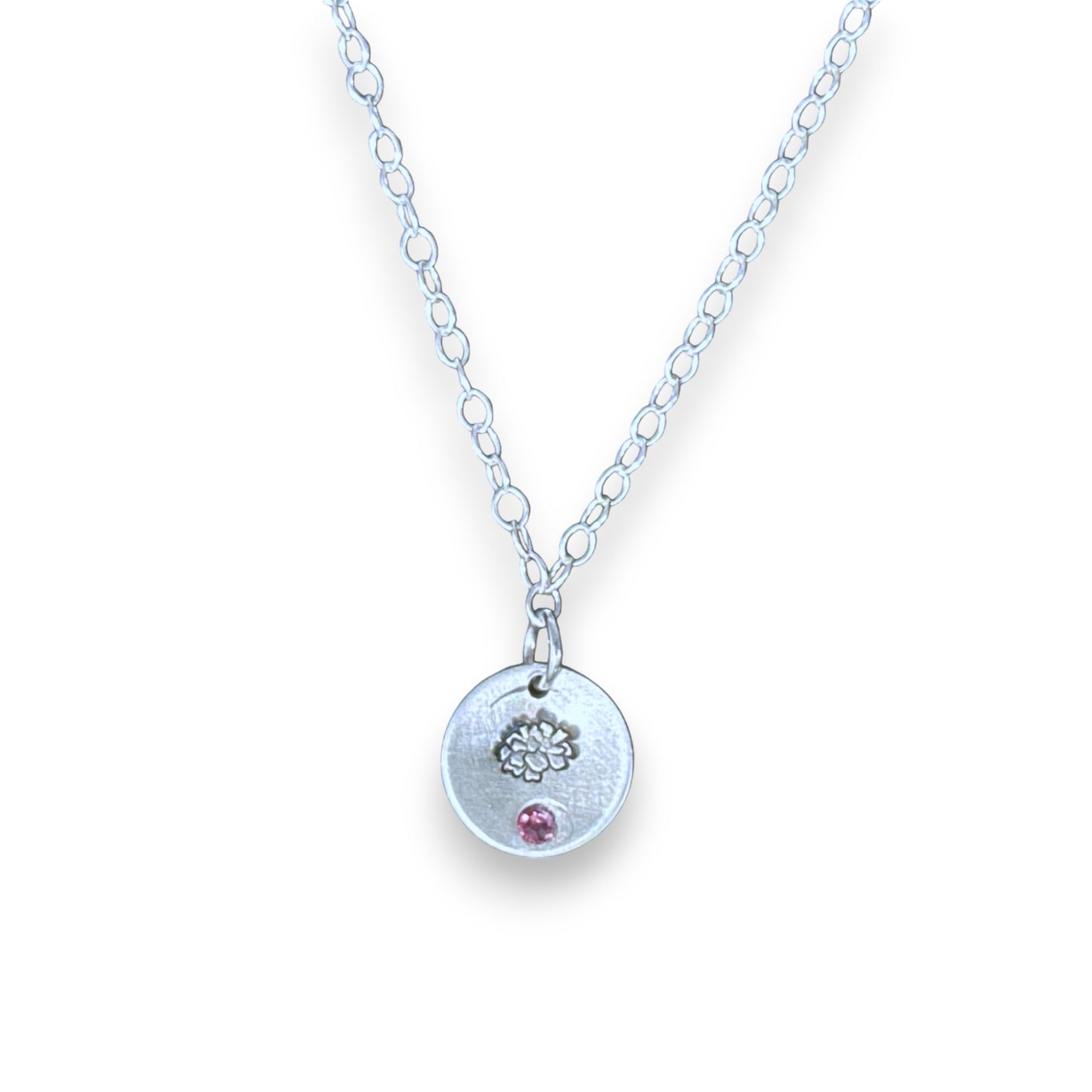 Sterling Silver Pendant October Marigold Birth Flower Necklace